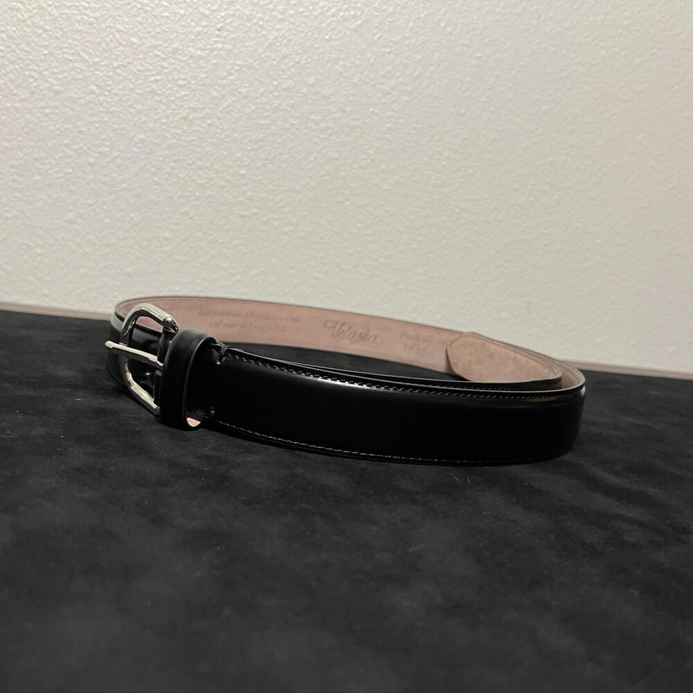 Velasca Milano Belt Mens 40 Black Leather Dress Solid Brass Buckle Made Italy
